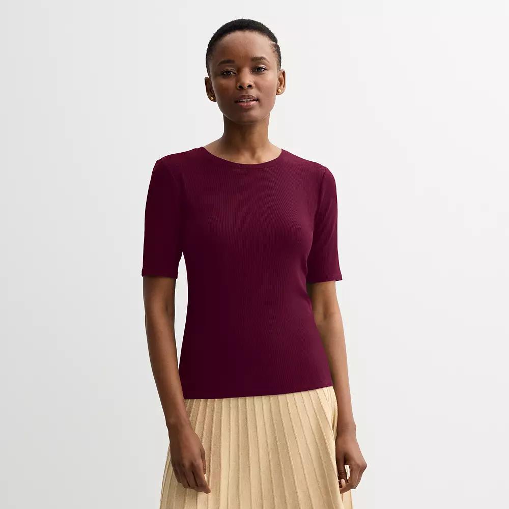 Petite Nine West Fitted Elbow Sleeve Tee, Womens Maddie Purple Product Image