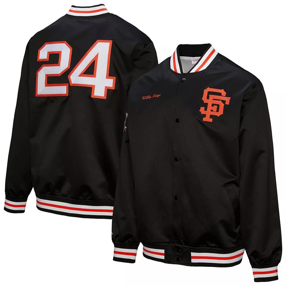 Men's Mitchell & Ness Willie Mays Black San Francisco Giants Legends Collection Vintage Satin Full-Snap Jacket, Size: Large Product Image