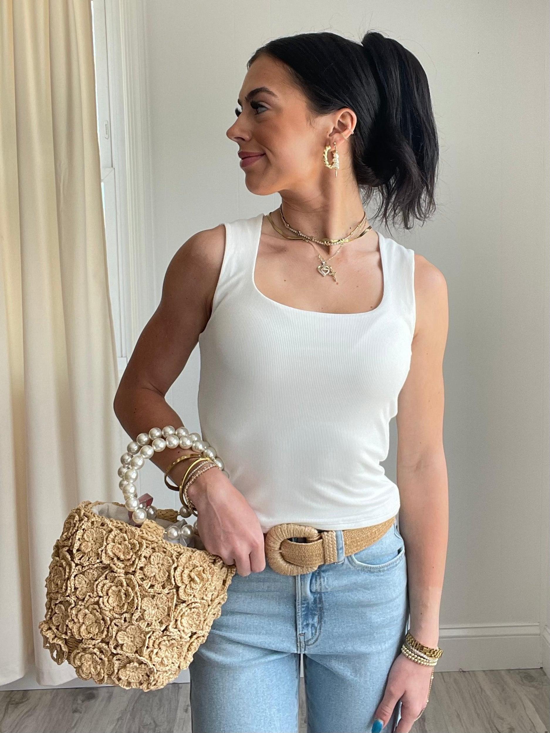 FINAL SALE Riley Rib Knit Square Neck Tank Top Product Image