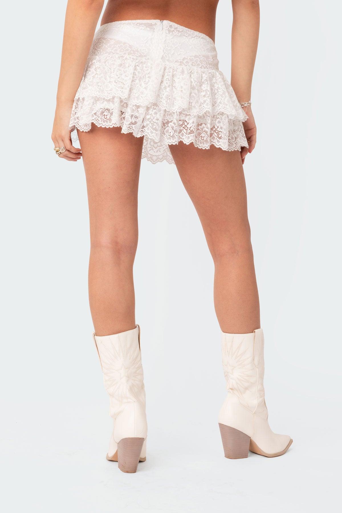 Ruffle Sheer Lace Low Rise Mini Skirt Product Image