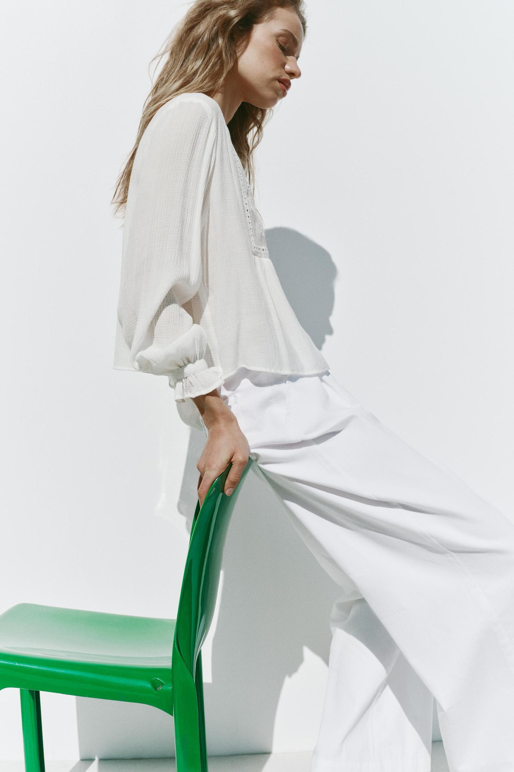 SHORT EMBROIDERED EYELET BLOUSE Product Image