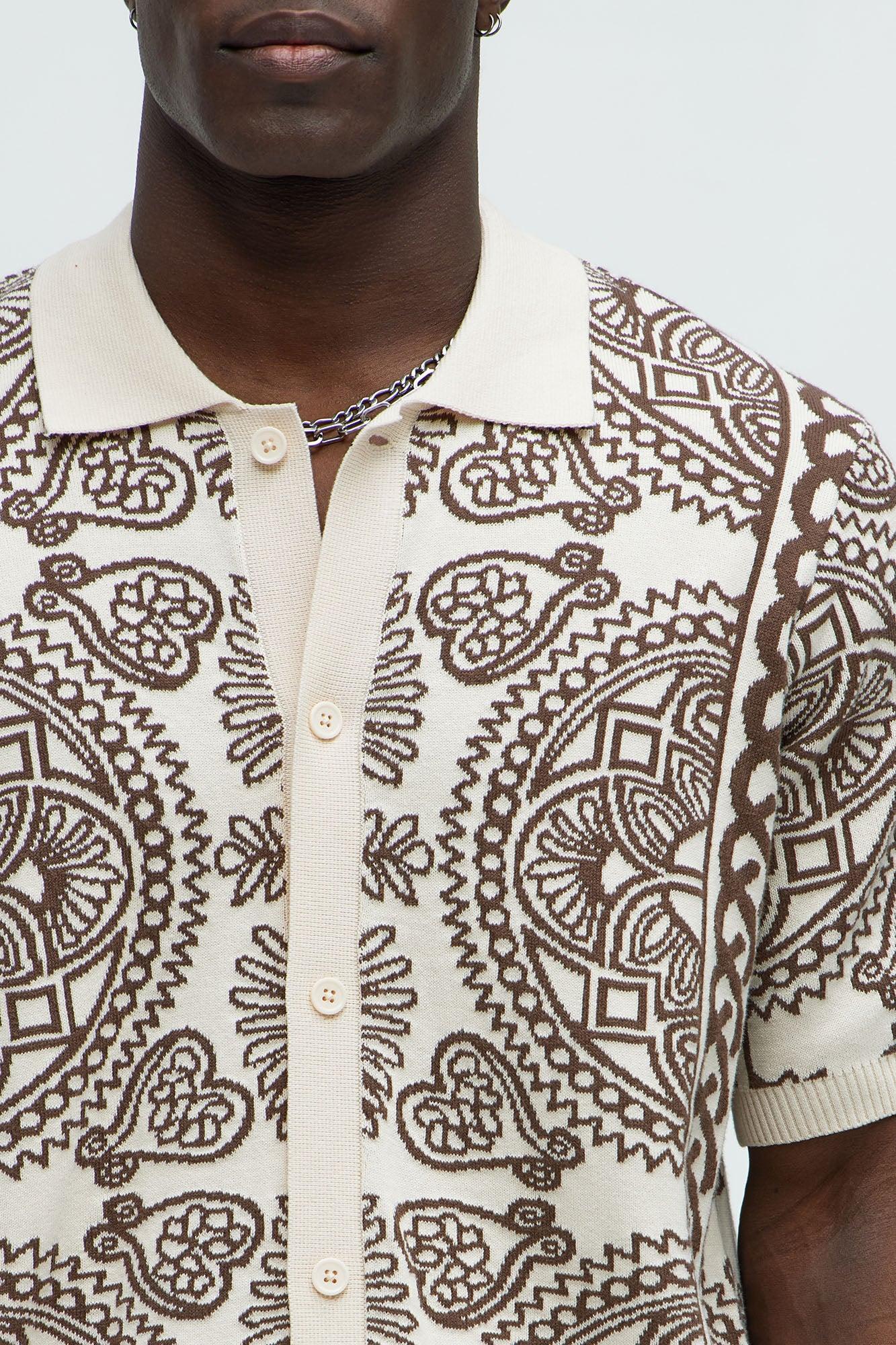 Ornate Jacquard Knitted Shirt - Brown/combo Product Image