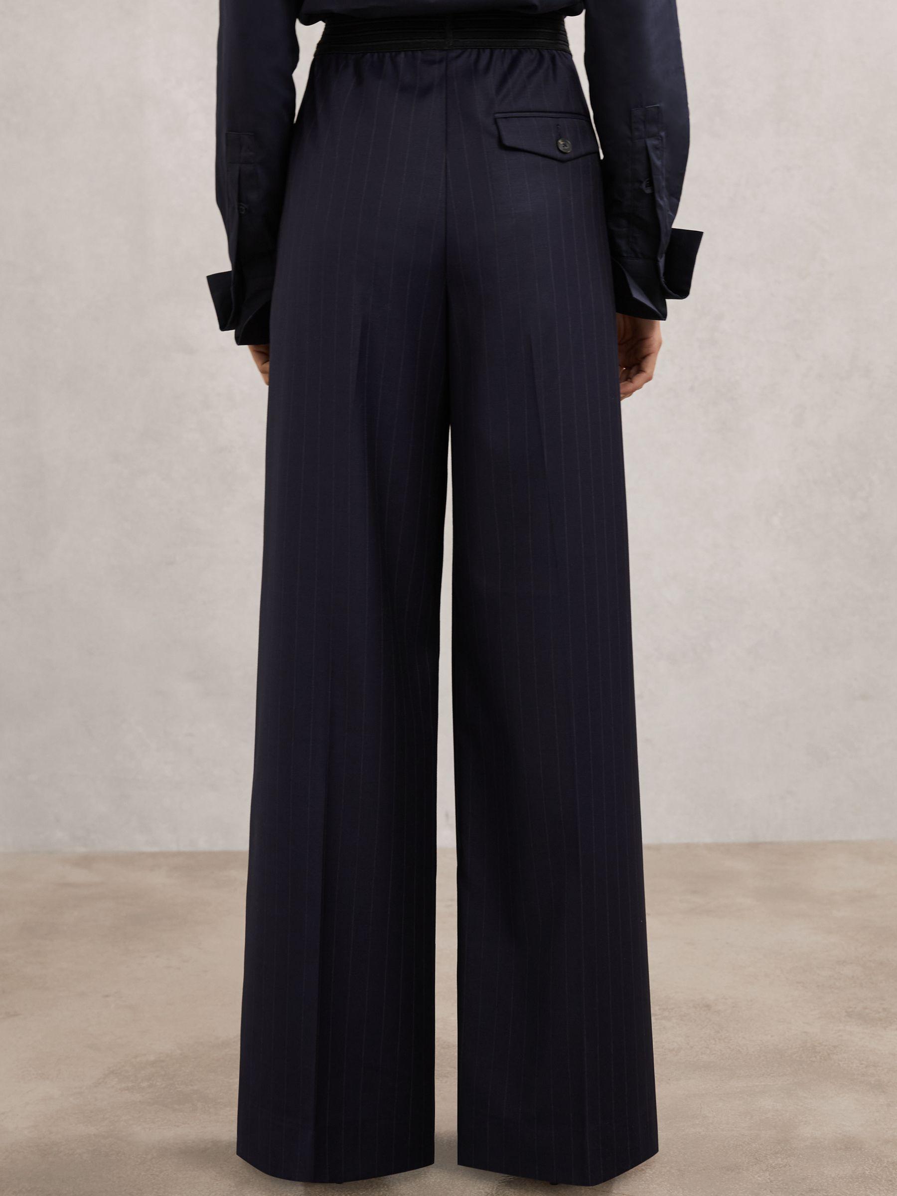Wool-Blend Pinstripe Wide-Leg Trousers in Navy Product Image
