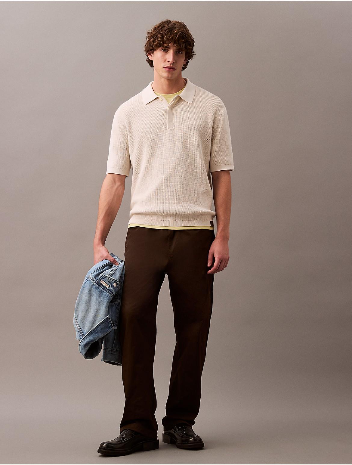 Calvin Klein Mens Smooth Cotton Waffle Sweater Polo Shirt - White Product Image