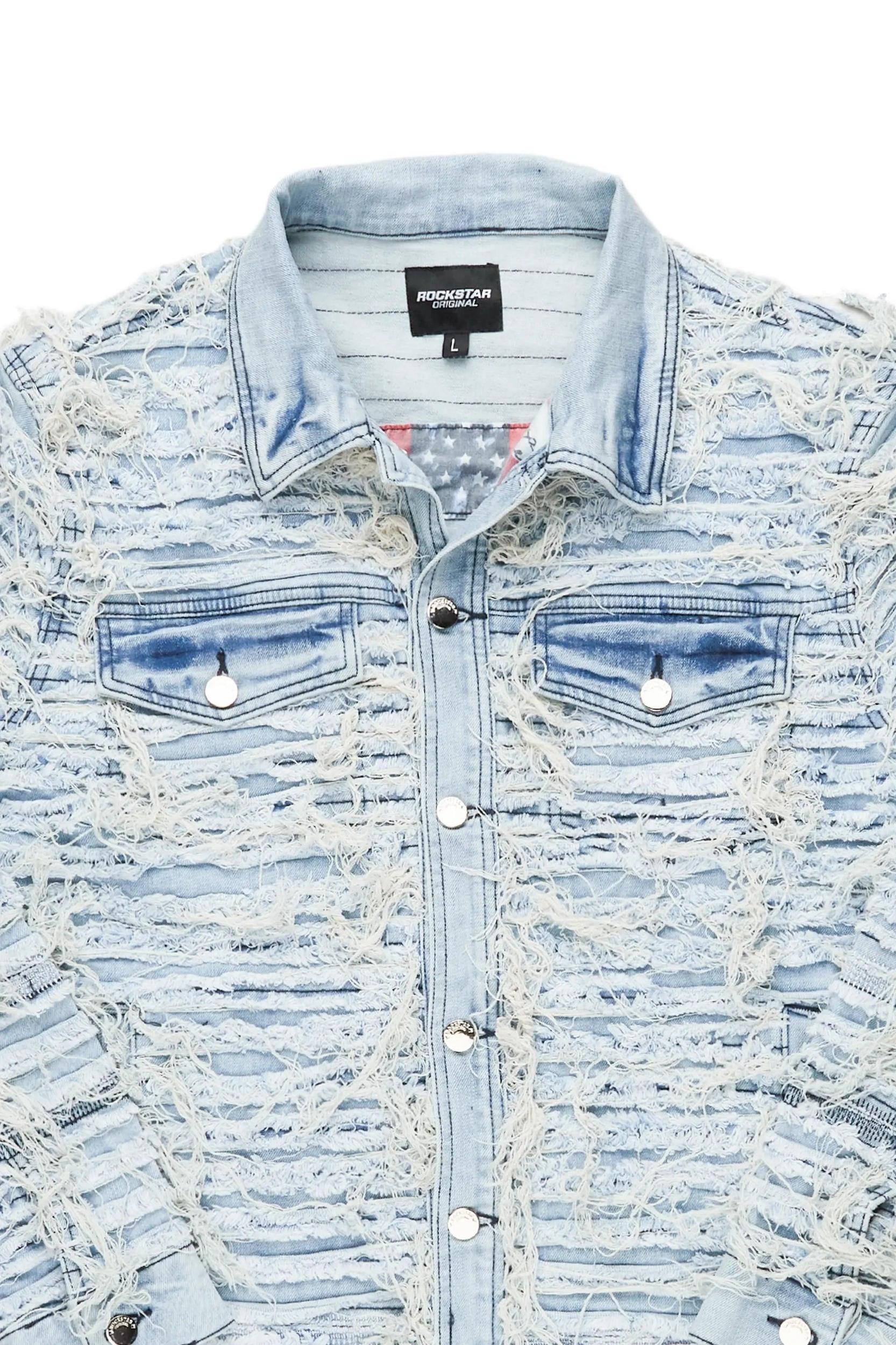 Ayan Blue Distressed Denim Jacket Male Product Image