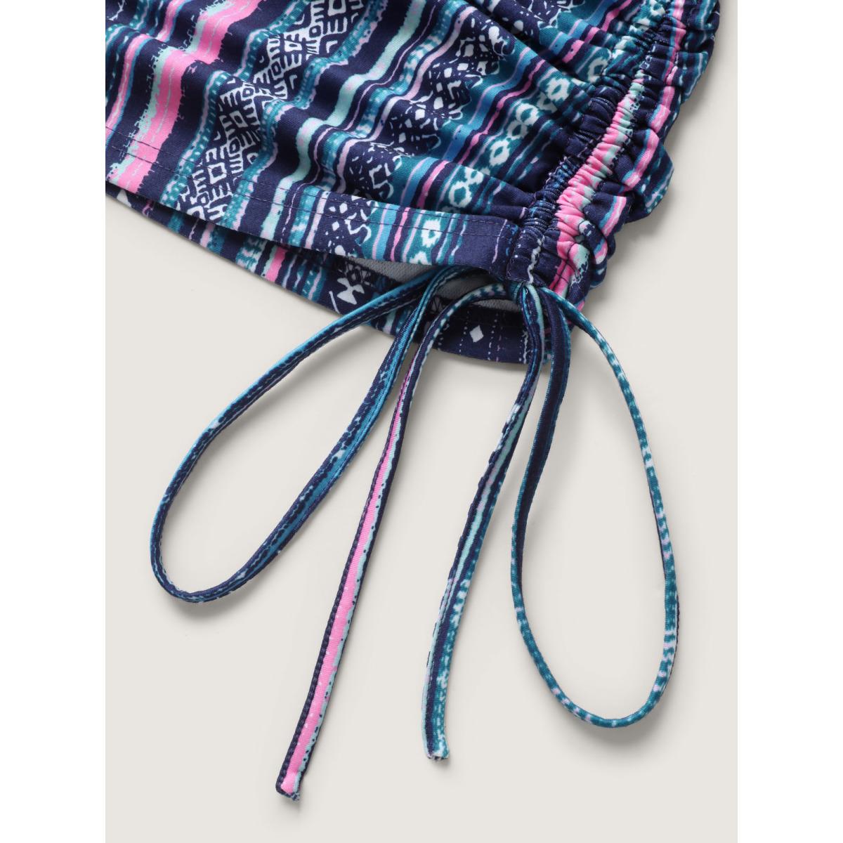 Plus Size Striped Drawstring Color Contrast Sweatshirt Women DarkBlue Boho Round Neck Vacation Sweatshirts BloomChic 26/4X Product Image