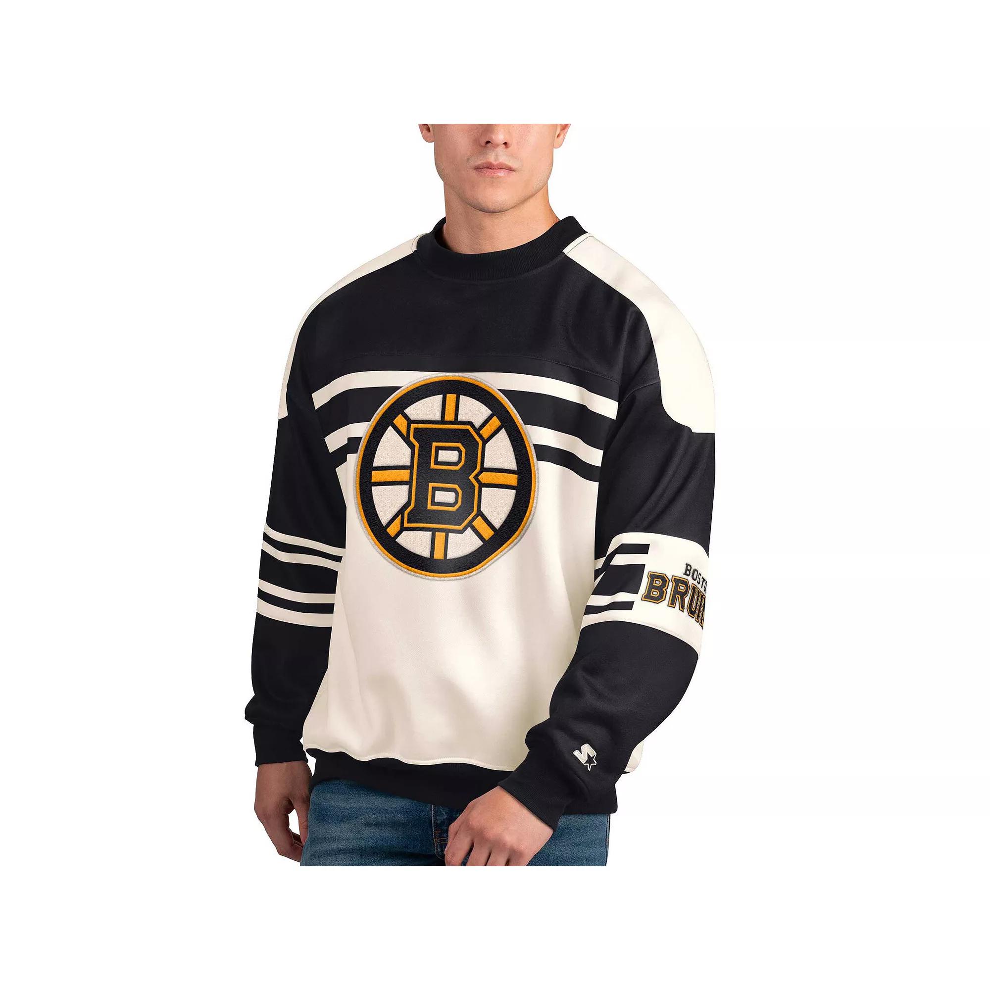 Men's Starter White Boston Bruins Defense Fleece Crewneck Pullover Sweatshirt,  Product Image