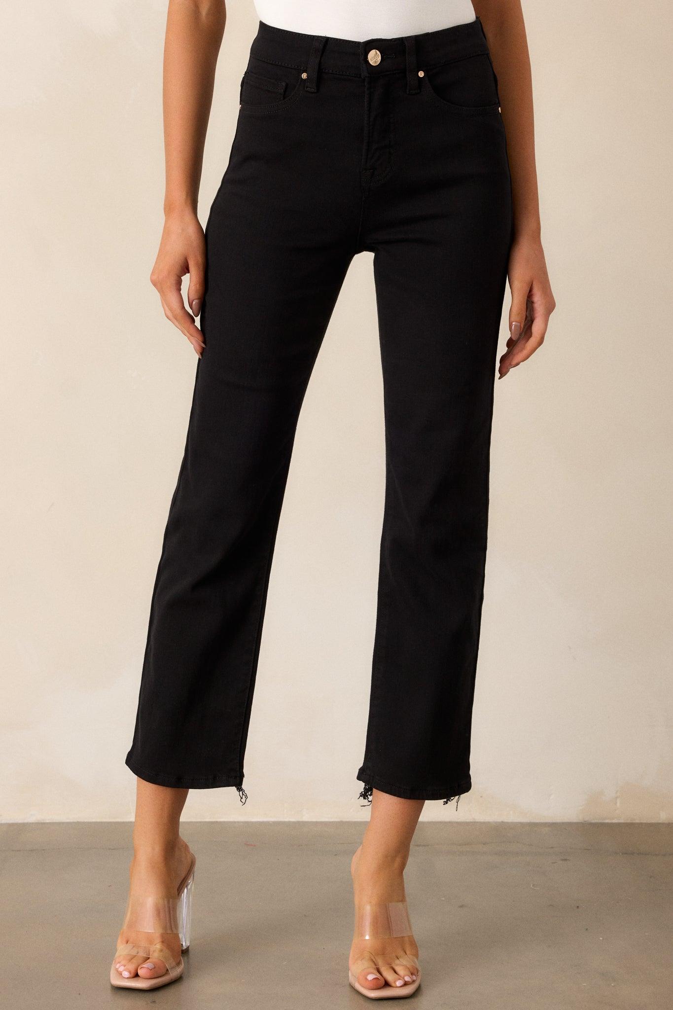 Soft Shadows Black Straight Leg Cropped Raw Hem Jeans Product Image