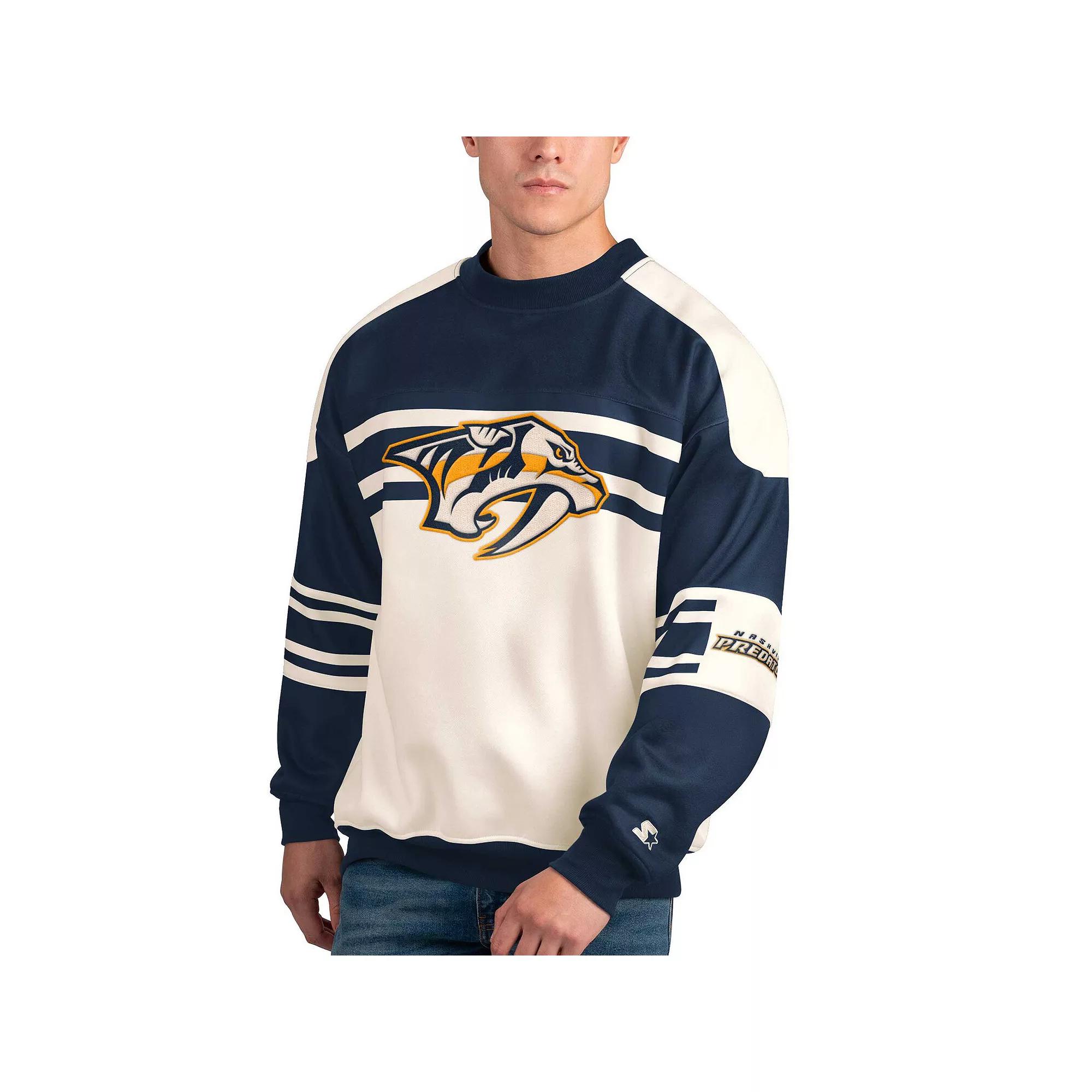 Men's Starter White Nashville Predators Defense Fleece Crewneck Pullover Sweatshirt, Size: Large, Pdt White Product Image