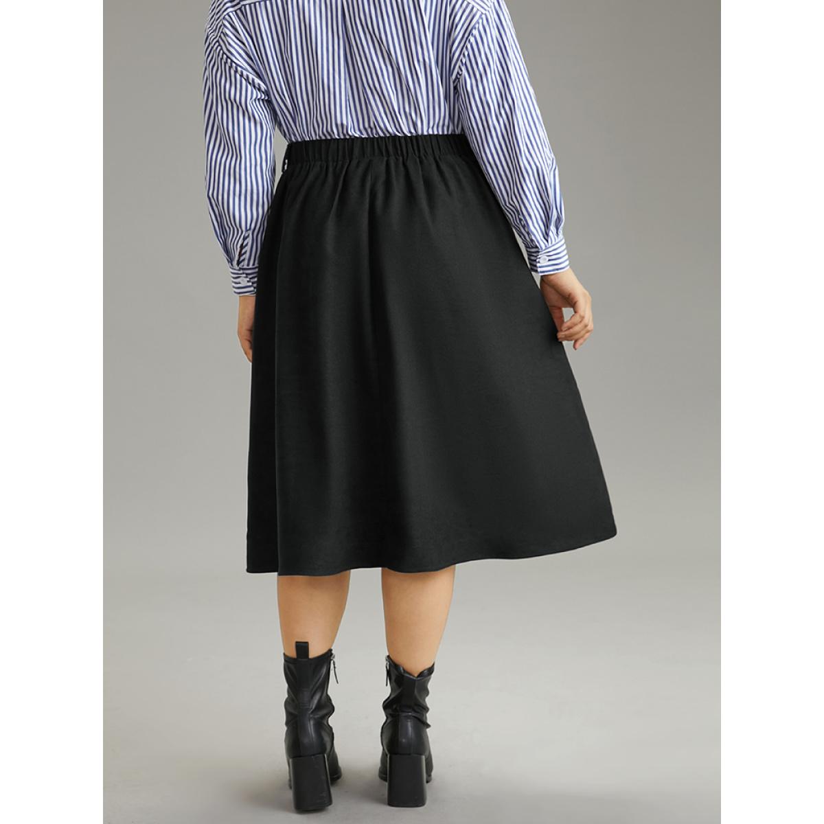 Plus Size Plain Pocket Elastic Waist A-line Skirt Women Black Office A-line No stretch Pocket Work Skirts BloomChic 30/6X Product Image
