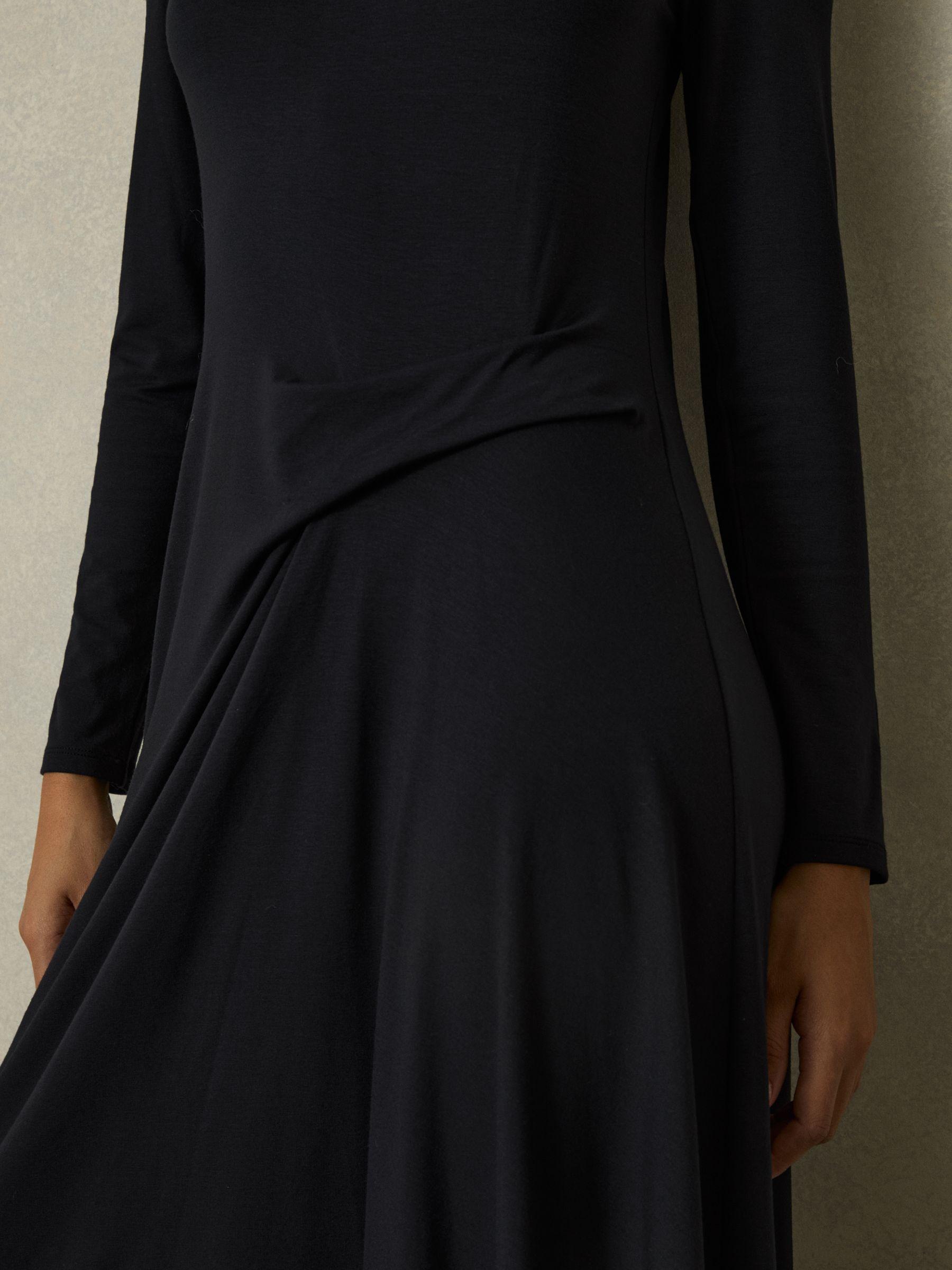 Jersey Draped Midi Dress in Navy Product Image