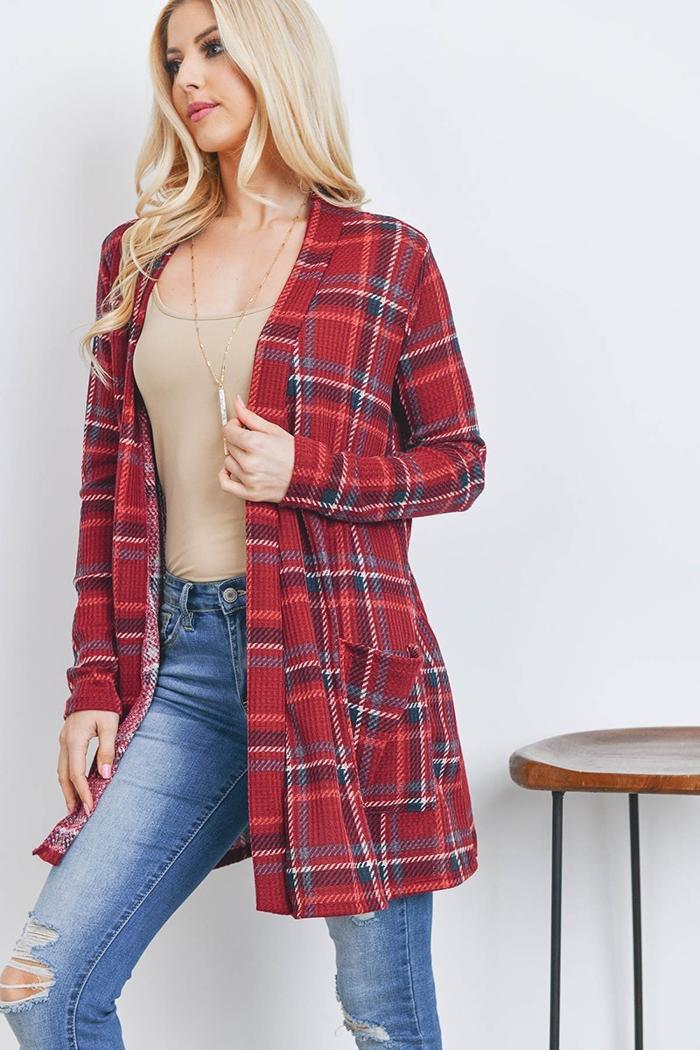Plaid Open Front Cardigan Product Image