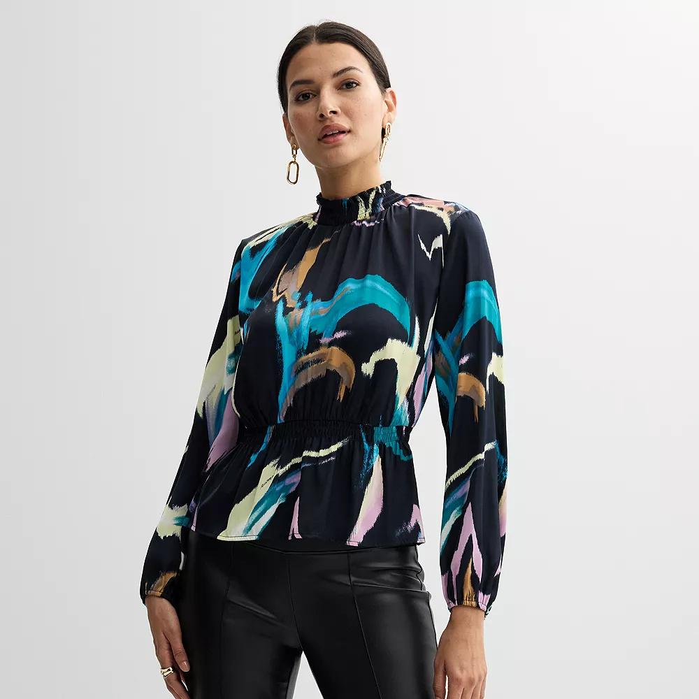 Women's Nine West Smocked Blouse, Size: Medium, Multi Brush Flares Product Image