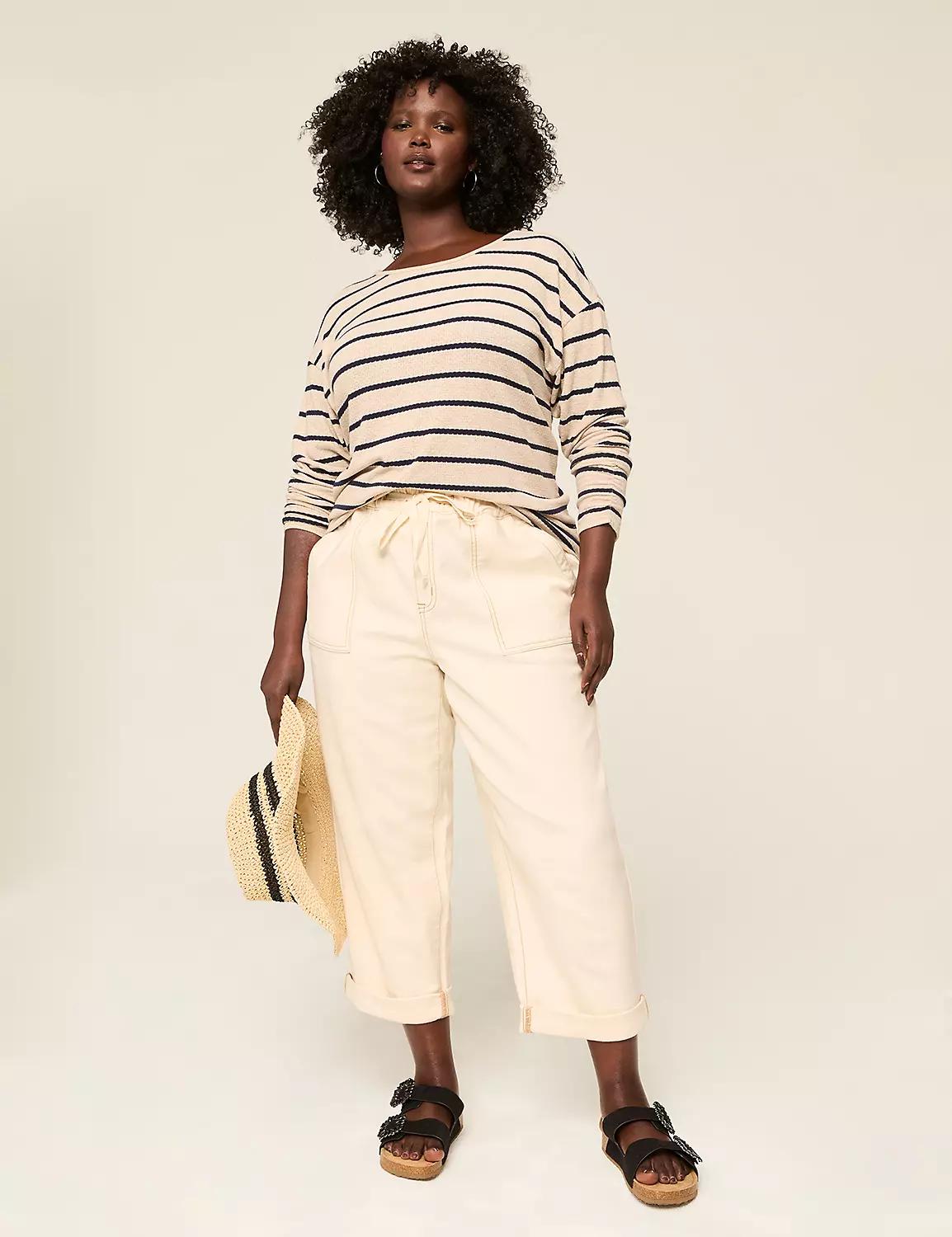 Pull-On High-Rise Knit Denim Capri Product Image