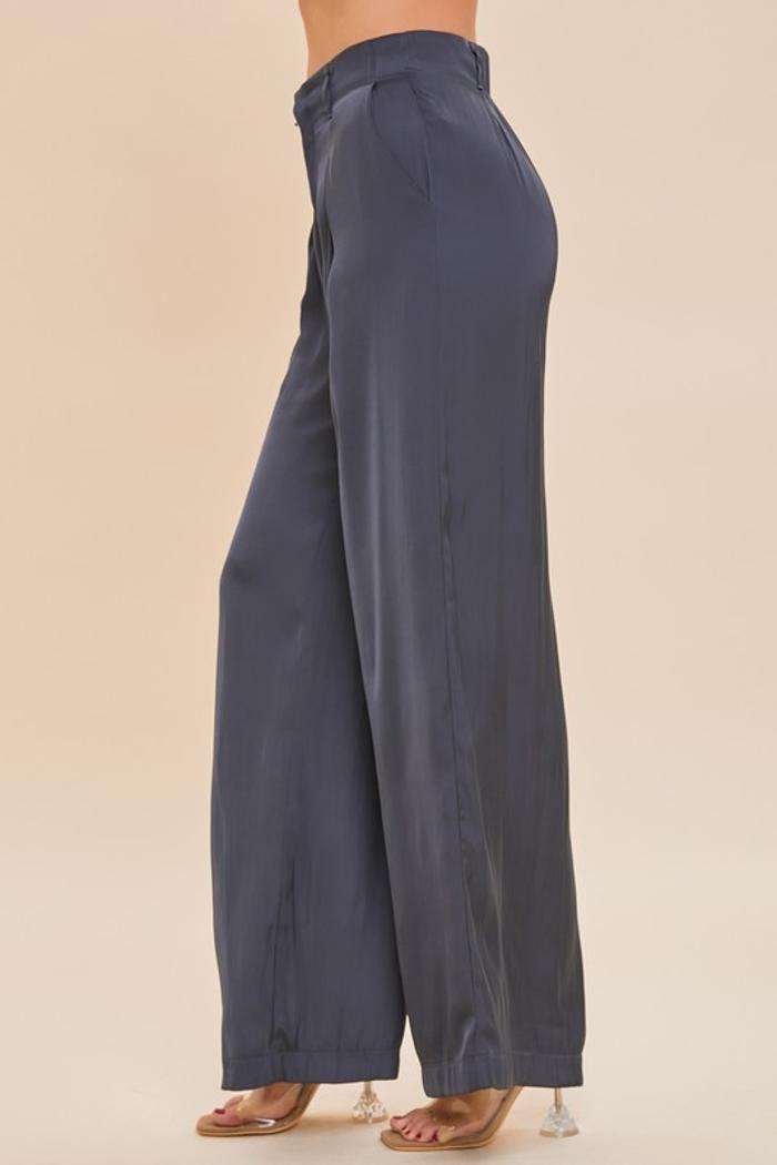 Satin Belted Wide Leg Pants Product Image