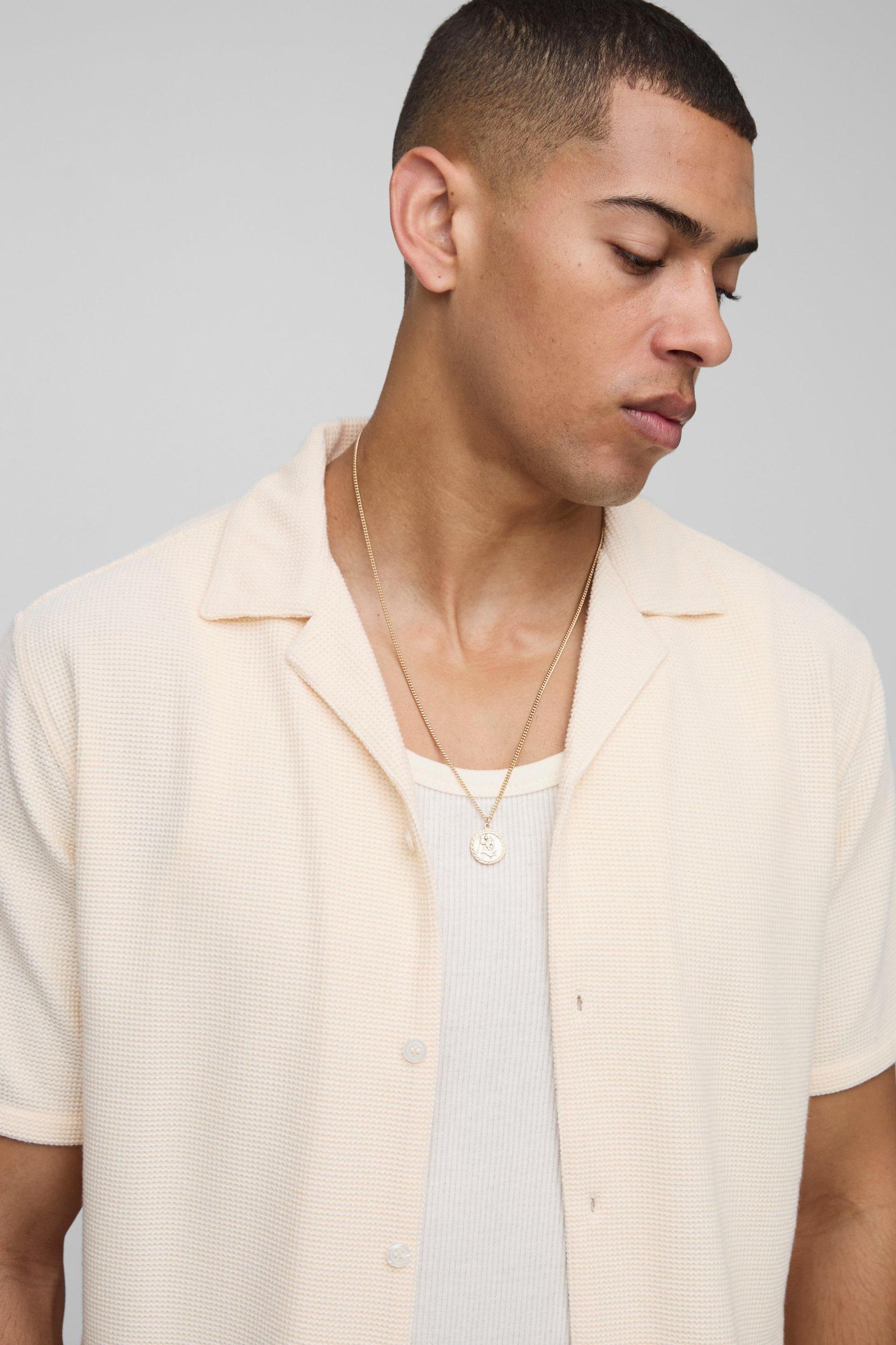 Regular Fit Honeycomb Waffle Revere Shirt | boohooMAN USA Product Image