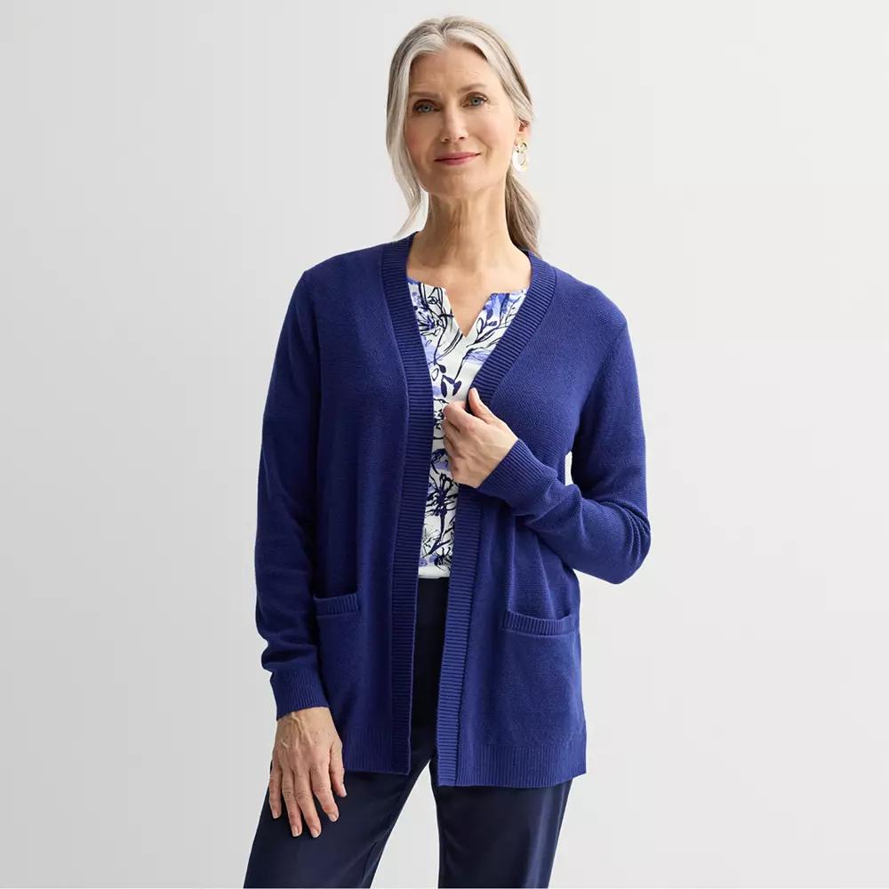 Petite Croft & Barrow® Open-Front Cardigan with Pockets, Women's, Size: Small Petite, Felix Blue Product Image