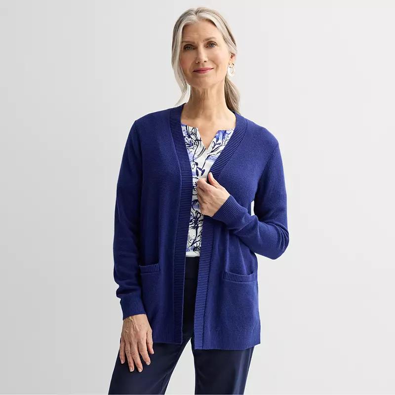 Petite Croft & Barrow® Open-Front Cardigan with Pockets, Women's, Size: Small Petite, Felix Blue Product Image