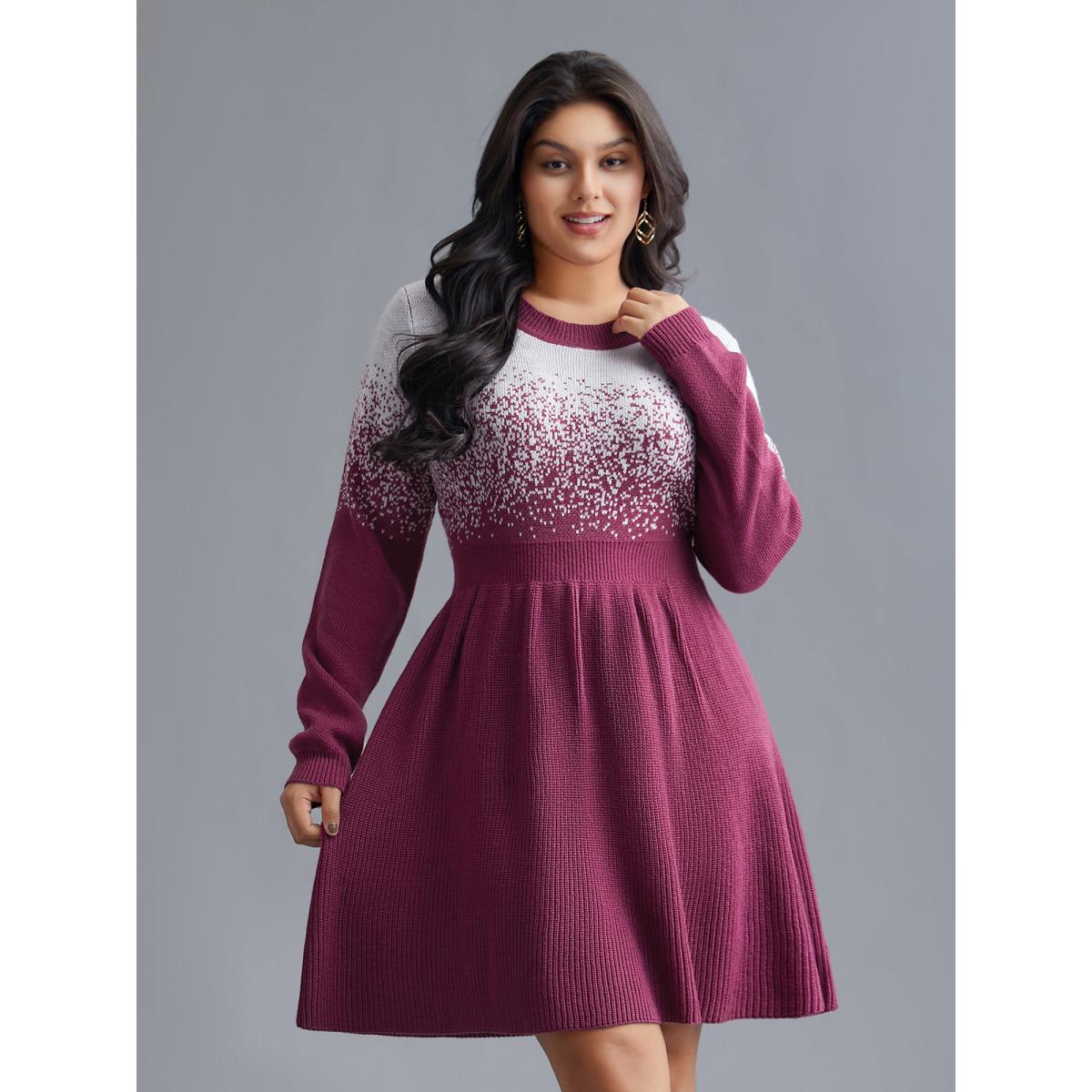 Plus Size Contrast Textured Elastic Waist Sweater Dress Plum Women Elegant Bodycon Long Sleeve Everyday Sweater Dresses BloomChic 14-16/1X Product Image