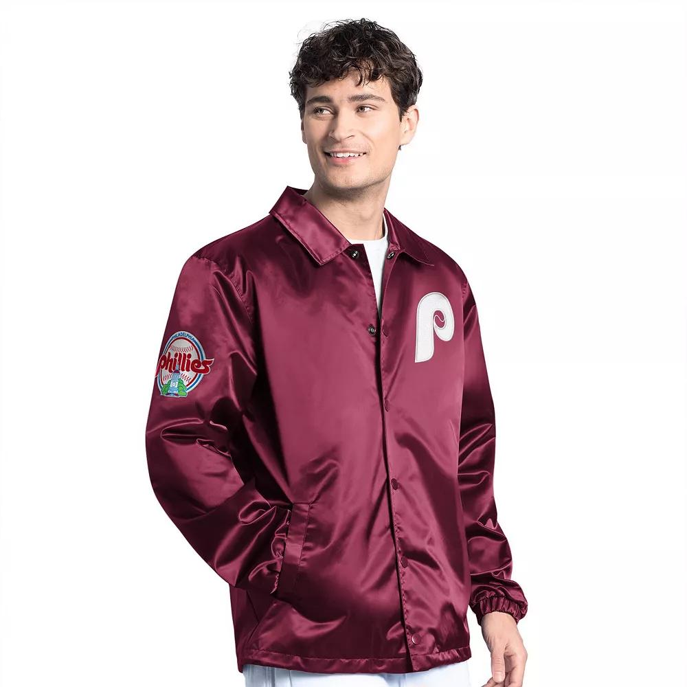 Men's Starter  Burgundy Philadelphia Phillies Cooperstown Collection Point Man Full-Snap Coaches Jacket, Size: Large, Med Re Product Image