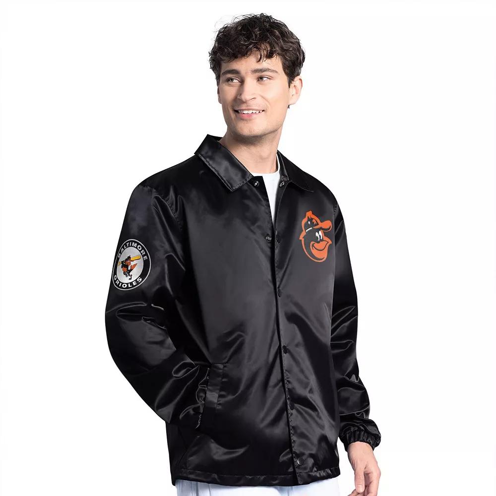 Men's Starter Black Baltimore Orioles Cooperstown Collection Point Man Full-Snap Coaches Jacket,  Product Image