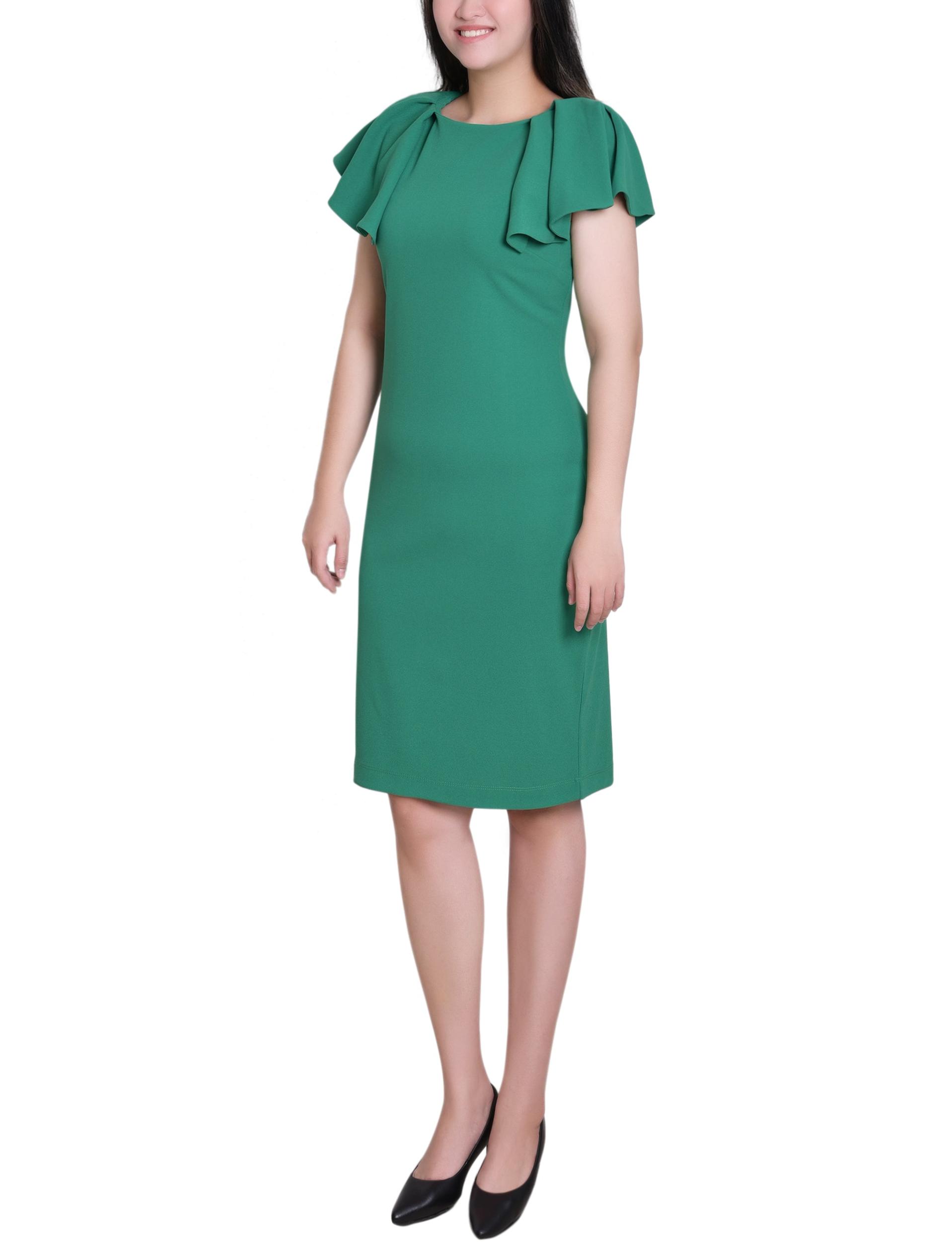 Emerald Green Flutter Sleeve Sheath Dress Product Image