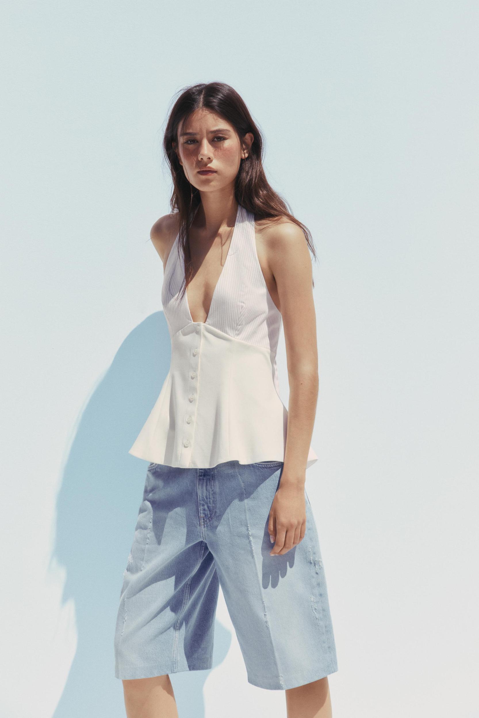 STRIPED COMBINATION HALTER TOP Product Image