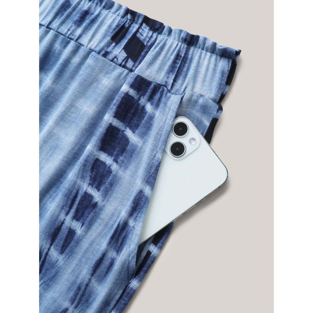 Plus Size Tie-Dye Wide-Leg Pants Women Indigo Casual Wide Leg Mid Rise Everyday-Casual Pants BloomChic 18-20/2X Product Image