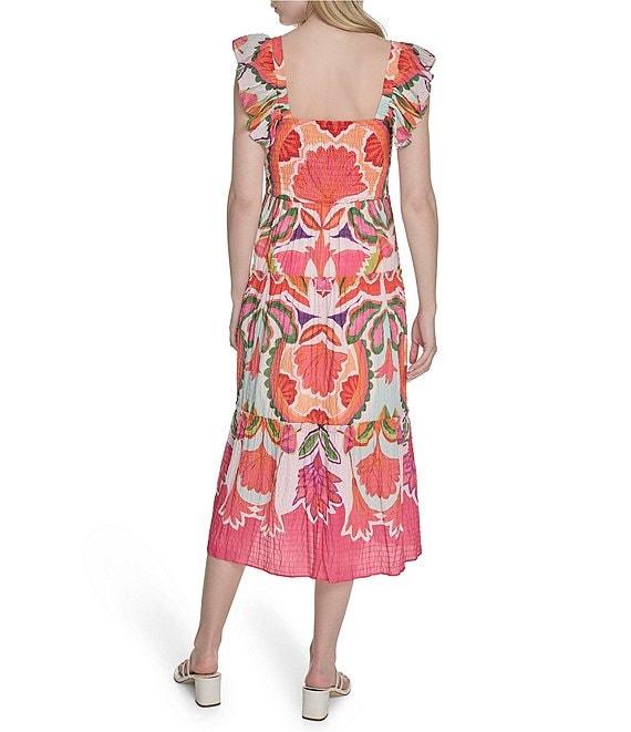 Vince Camuto Printed Square Neck Sleeveless Tiered Midi Dress Product Image