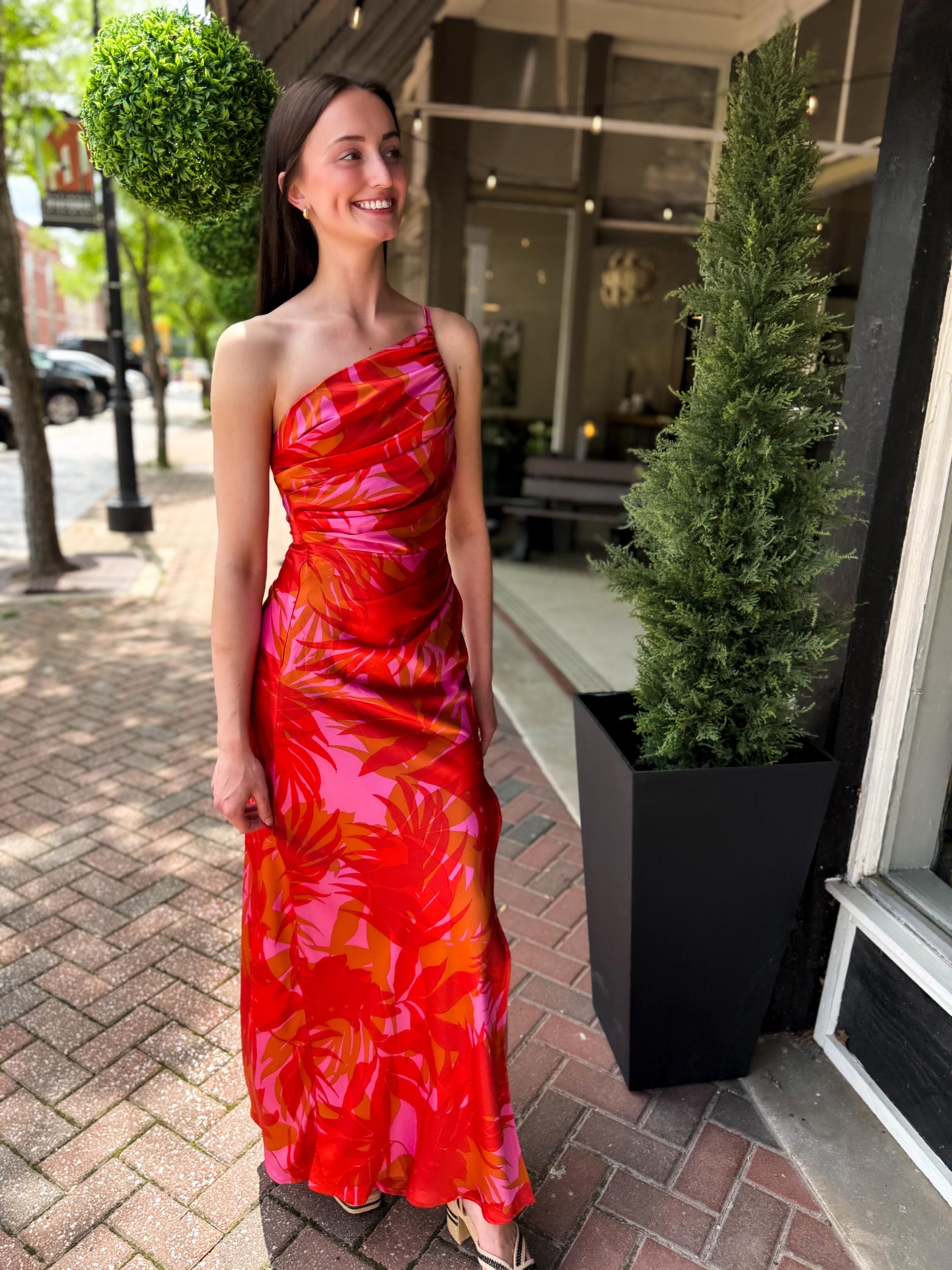 Sunset Lover One Shoulder Ruched Maxi Dress Product Image