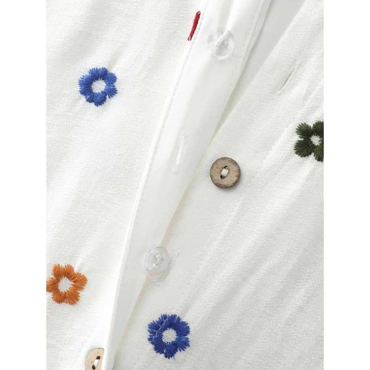 Plus Size Colorful Floral Embroidery Pockets Midi Dress WhiteSmoke Women Playful Texture Shirt collar Long Sleeve Curvy BloomChic 26/4X Product Image