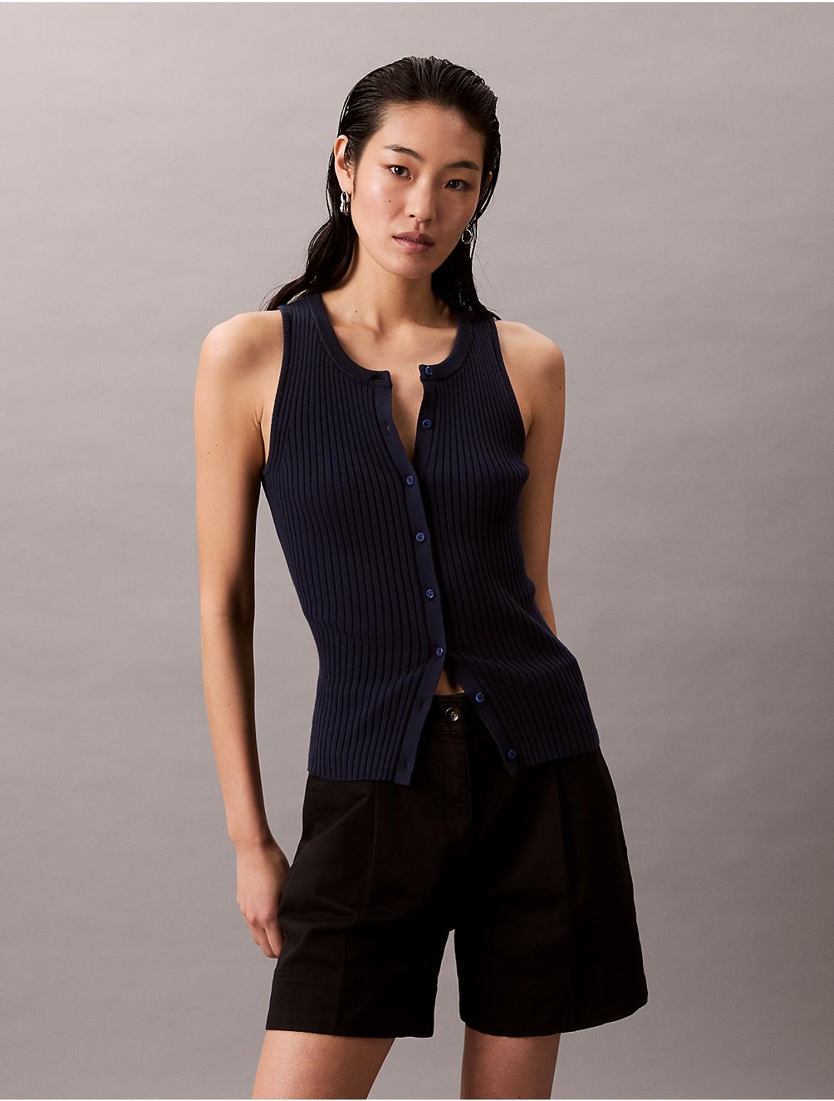 Calvin Klein Womens Smooth Cotton Rib Sweater Tank - Blue Product Image