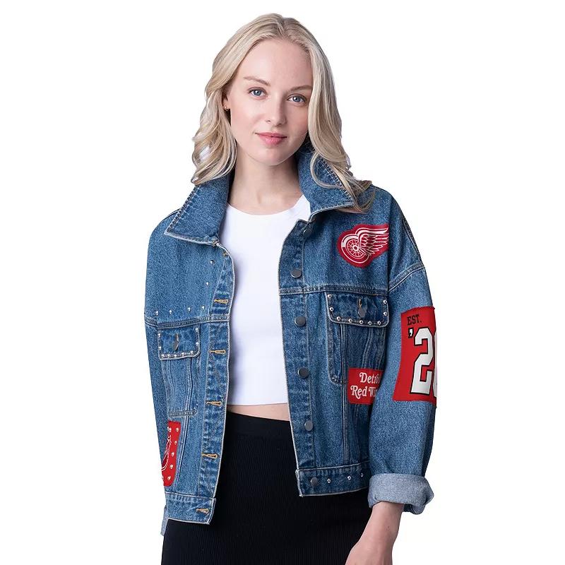 Women's G-III 4Her by Carl Banks Chicago Blackhawks Game Ball Cropped Button-Up Denim Jacket,  Product Image