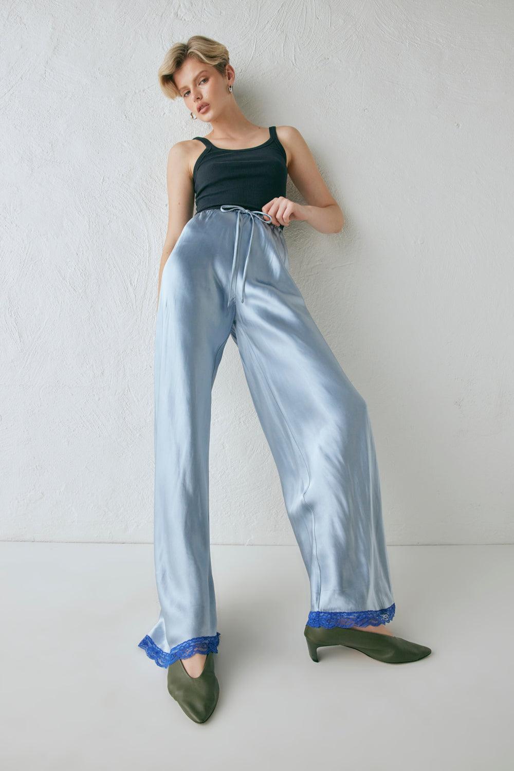 Josefin Satin Pants Sky Product Image