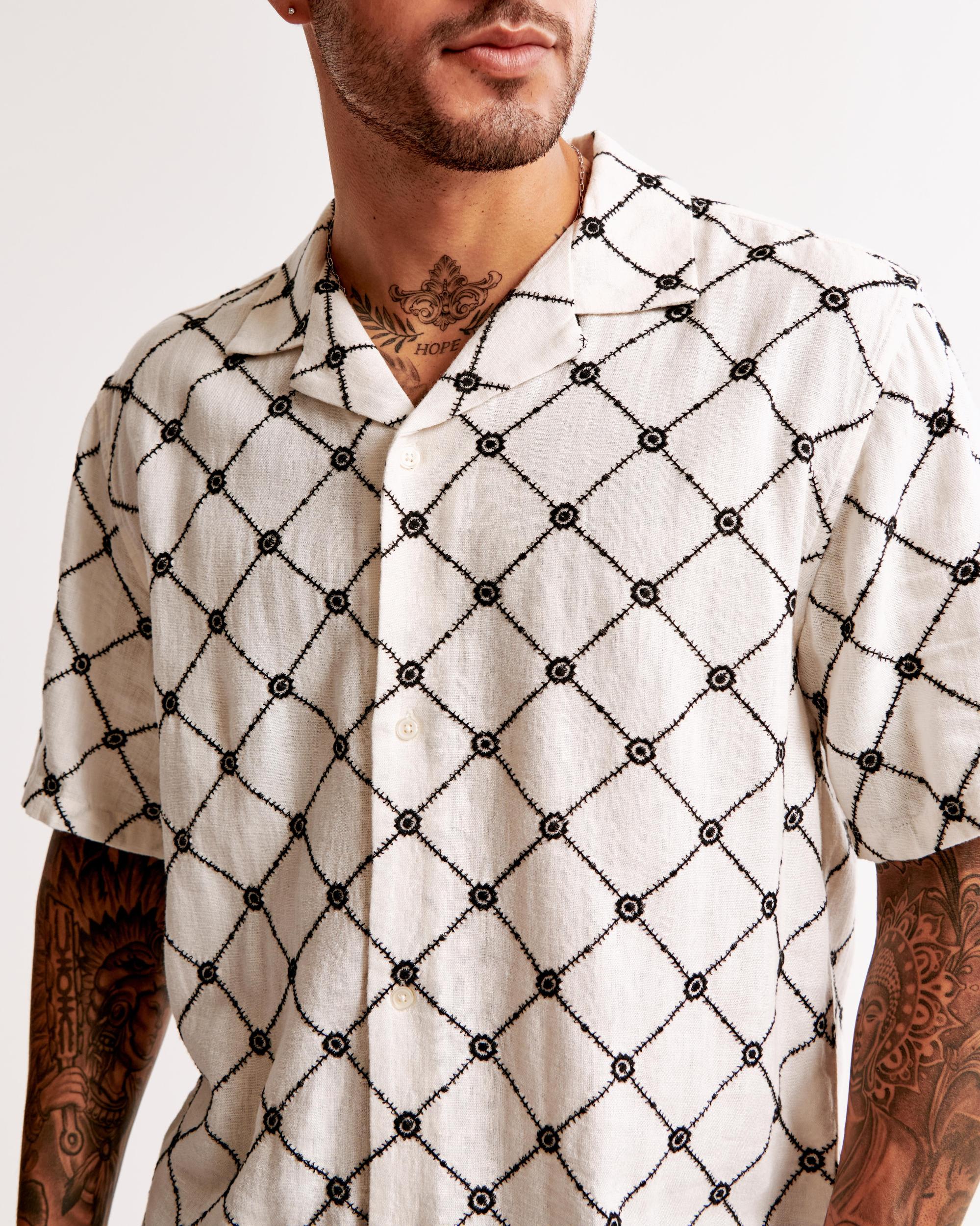 Camp Collar Summer Linen-Blend Embroidered Shirt Product Image