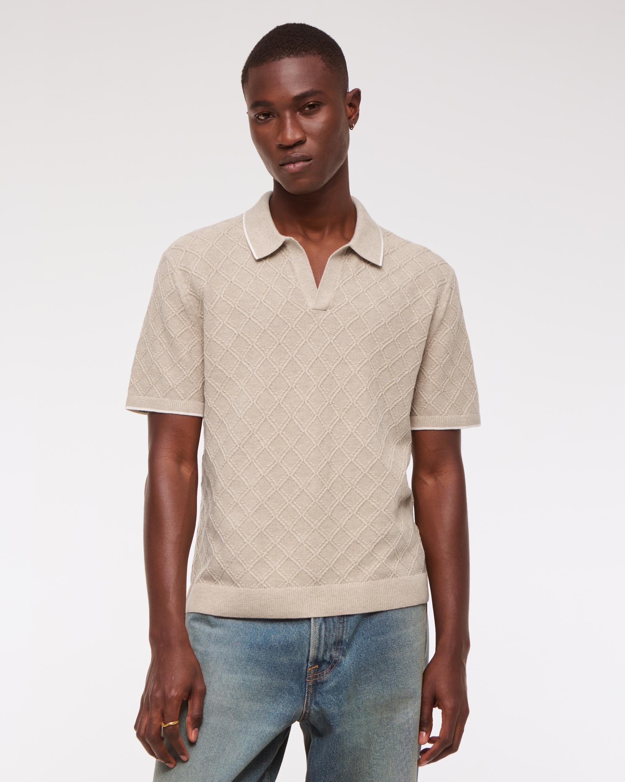 Preppy Tipped Johnny Collar Sweater Polo Product Image