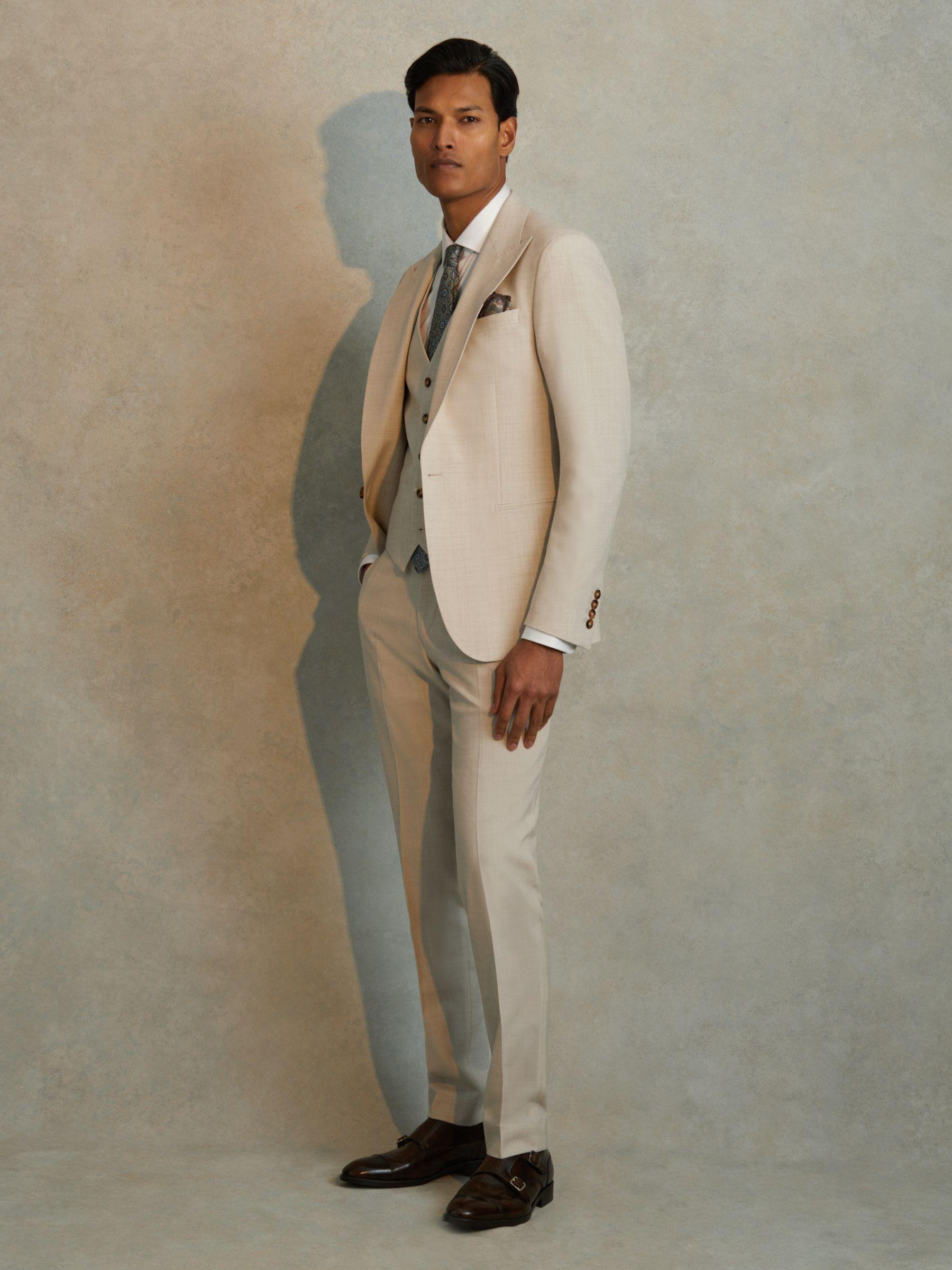 Slim Fit Single Breasted Waistcoat in Stone Product Image