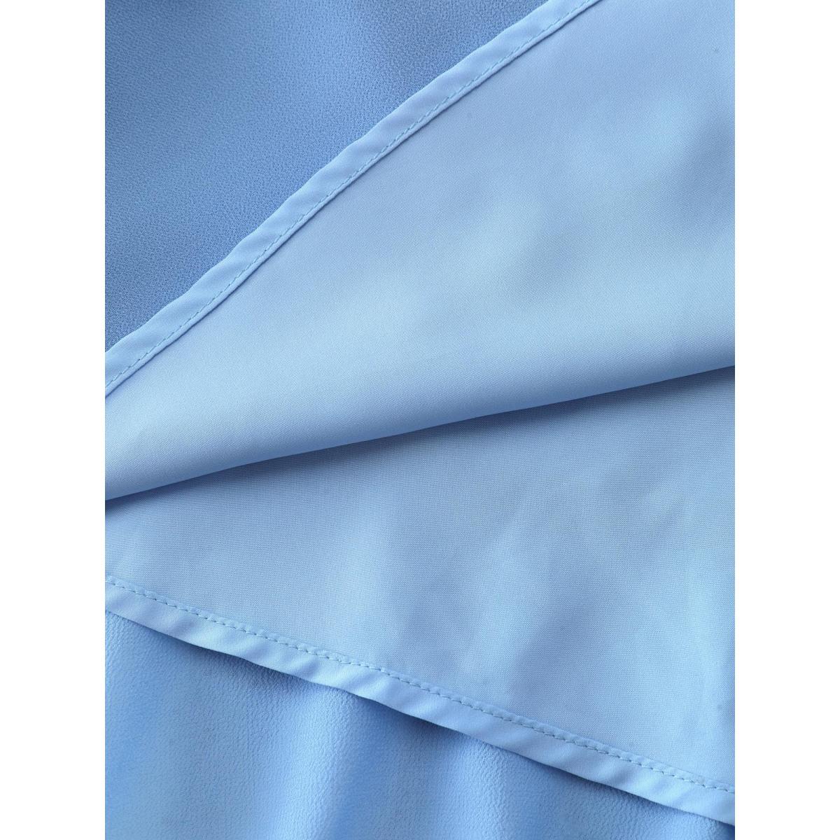 Plus Size Lotus Leaf Neckline Layered Midi Dress LightBlue Women Romantic See through V-neck Long Sleeve Curvy BloomChic 10/M Product Image