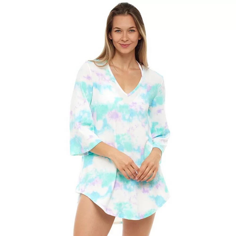 Women's Jordan Taylor V-Neck Tie Dye Print Coverup Swim Tunic, Size: Small, Ivory Mint Turquoise Product Image