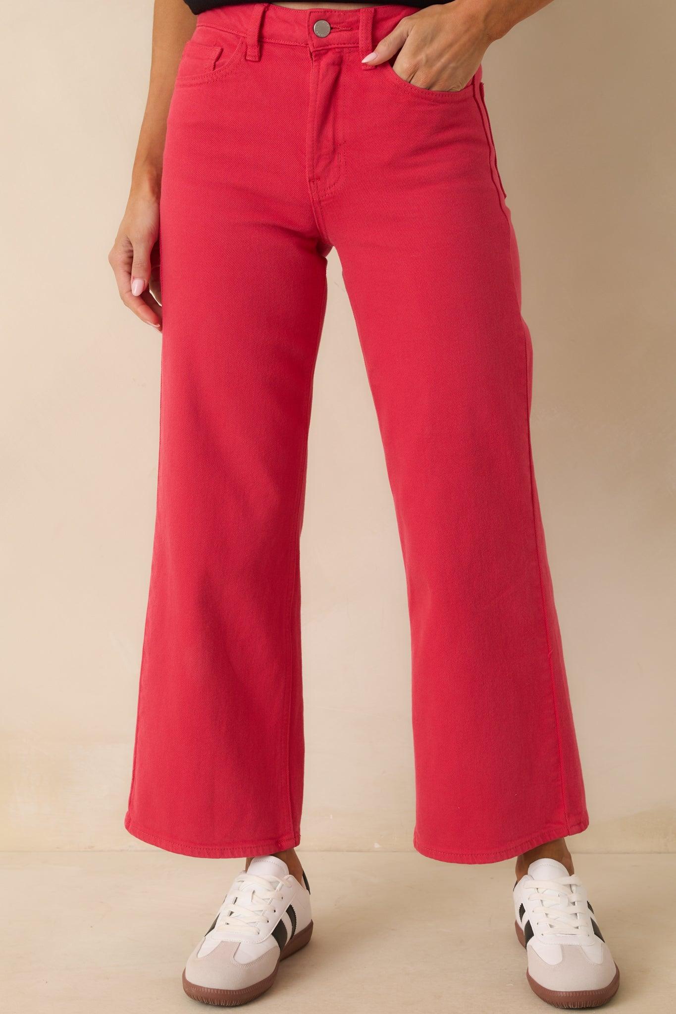 Into The Clouds Red Cropped Wide Leg Jeans Product Image