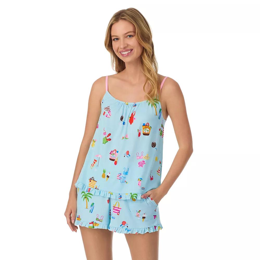 Women's Beauty Sleep Social Shirred Pajama Tank Top & Pajama Boxer Set, Girl's, Size: XS, Blue Prt Product Image