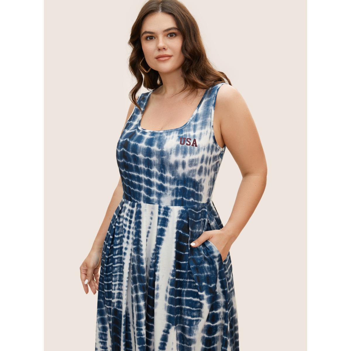Plus Size Tie Dye Round Neck Pleated Midi Dress Mediumblue Women Casual Non Round Neck Short sleeve Curvy BloomChic 30/6X Product Image