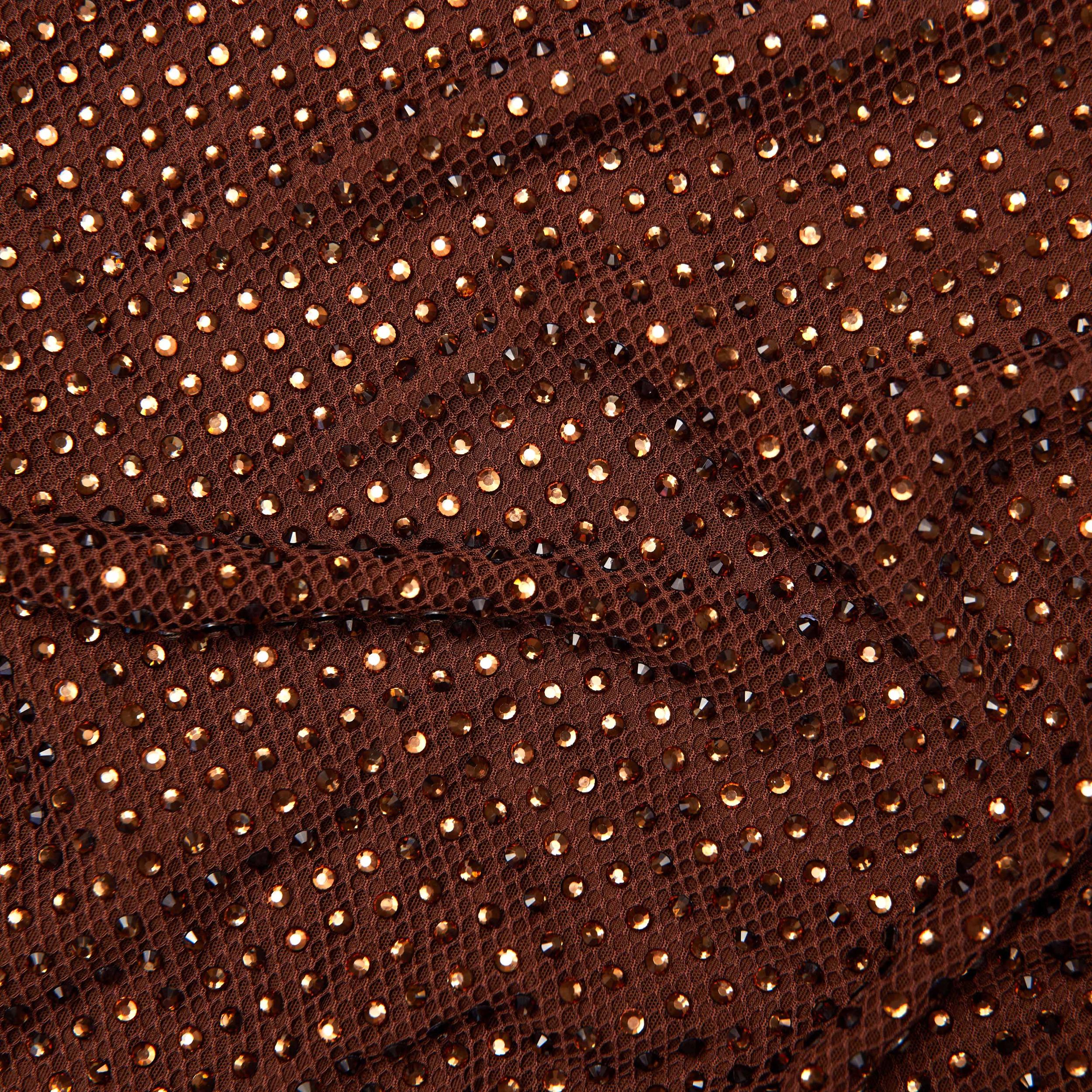 Brown Rhinestone Mesh Maxi Dress Product Image