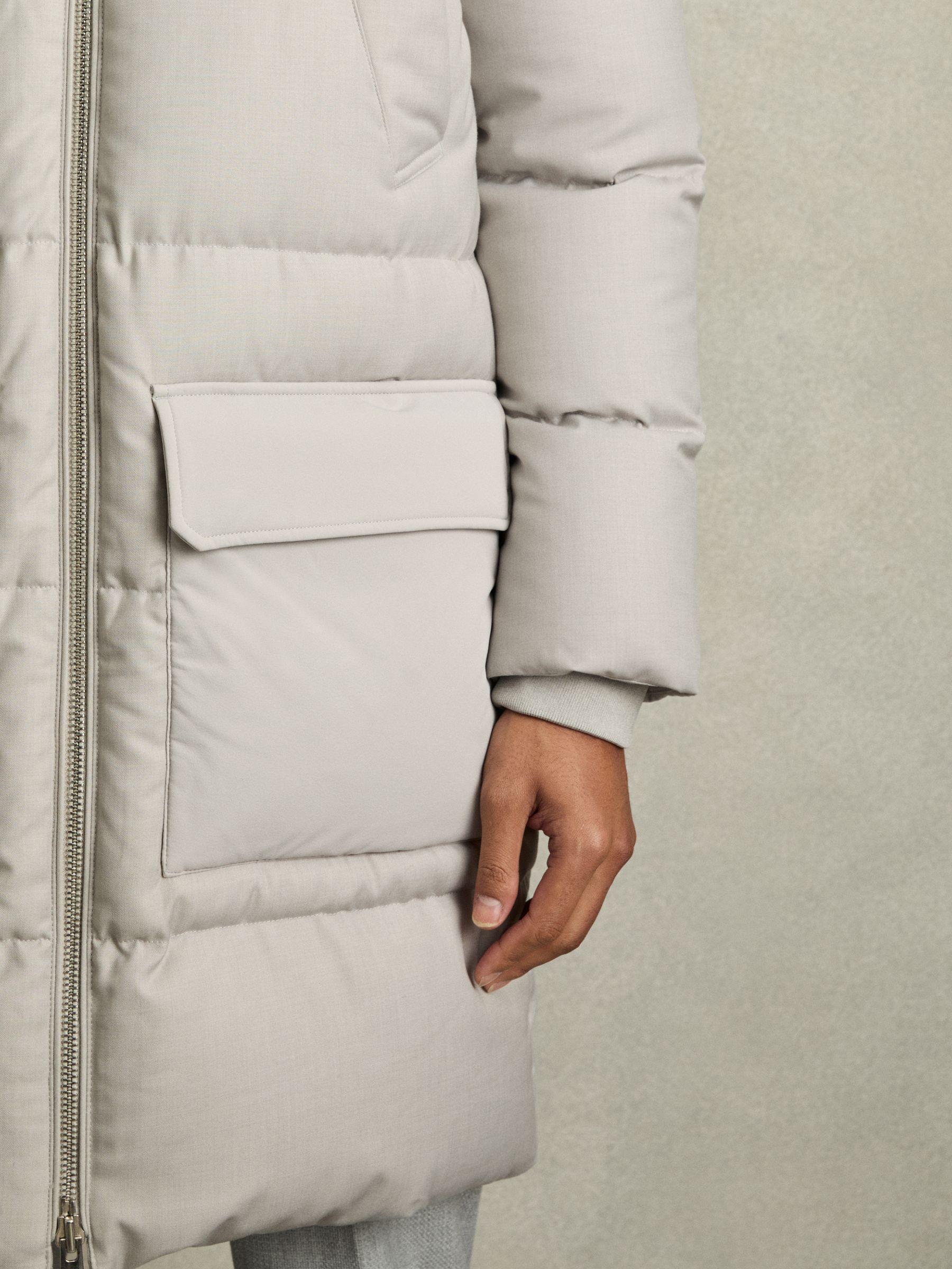 Quilted Longline Puffer Jacket in Grey Product Image