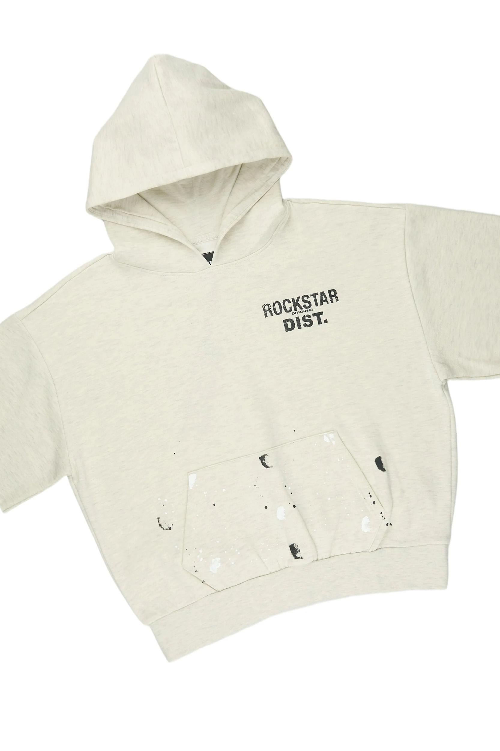 Raffer Light Oatmeal Cut Sleeve Hoodie Short Set Male Product Image