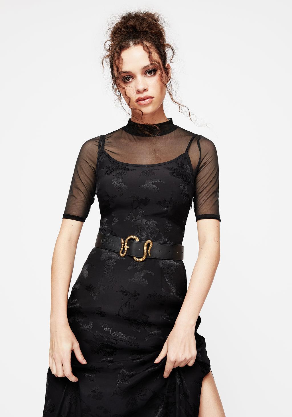 Mamba Debossed Belt With Snake Buckle - Brass Product Image