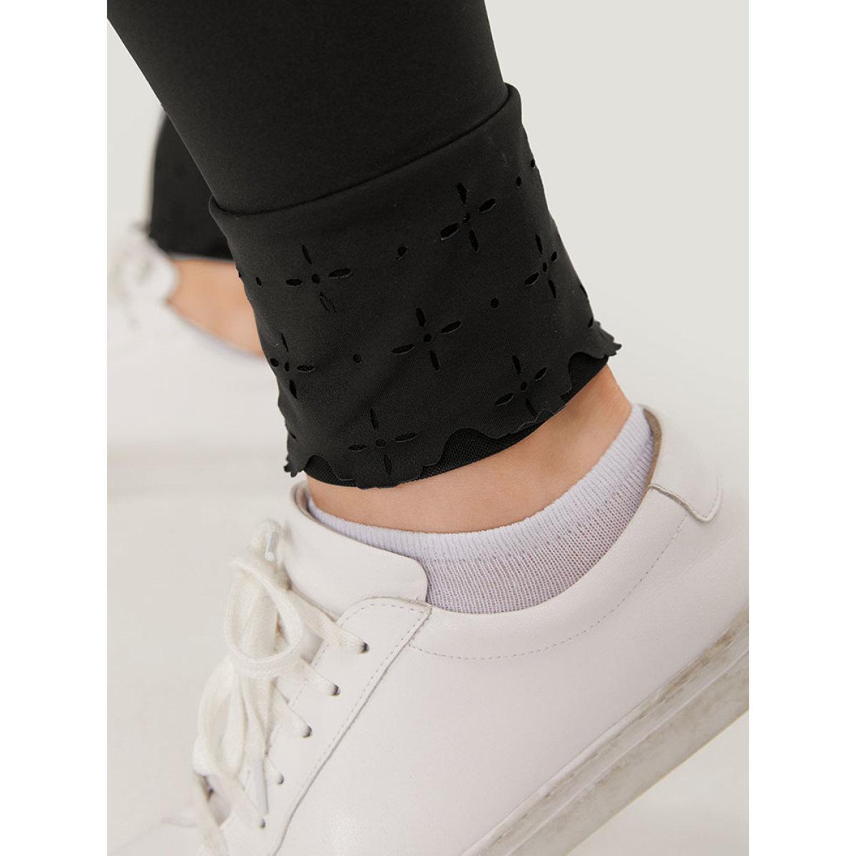 Plus Size Plain Distressed Roll Hem Skinny Leggings Women Black Casual High stretch Skinny High Rise Dailywear Leggings BloomChic 12/L Product Image