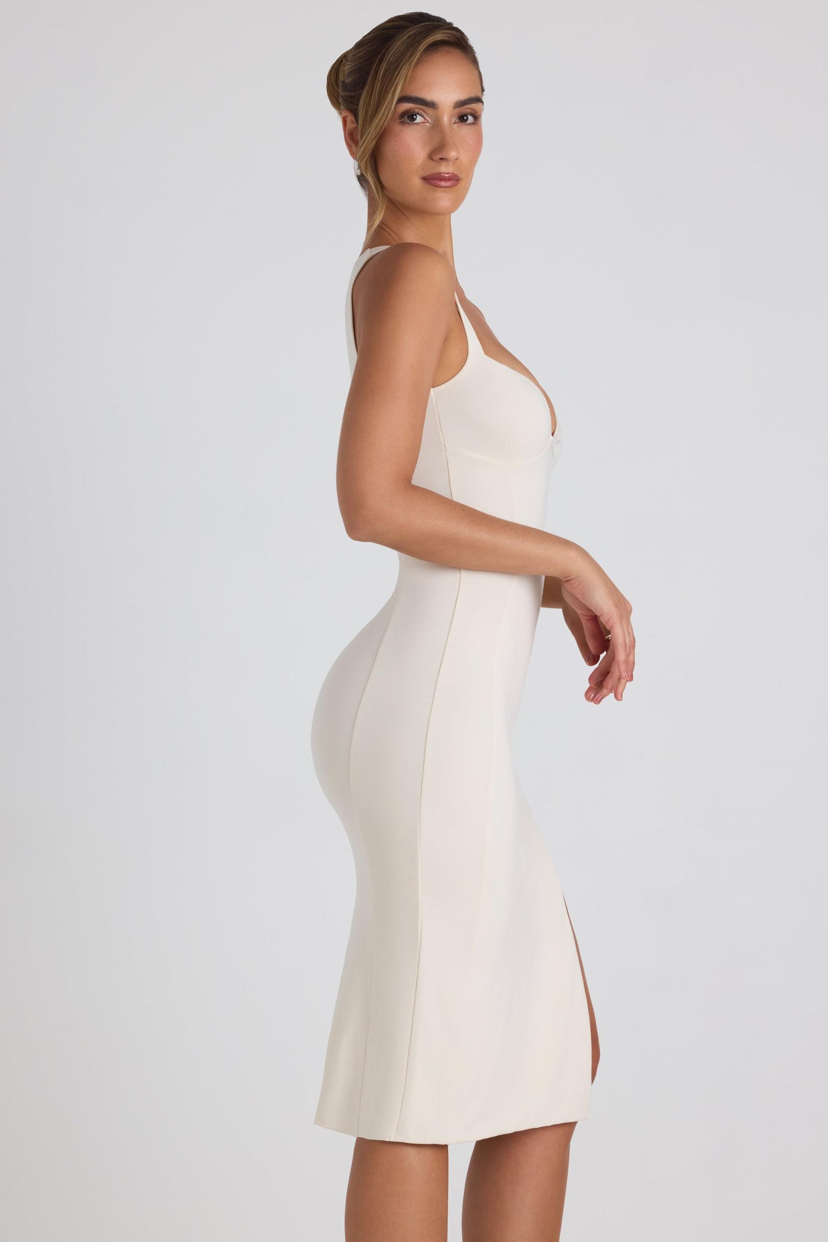 Modal Bow-Detail Sweetheart-Neck Midi Dress in Ivory Product Image
