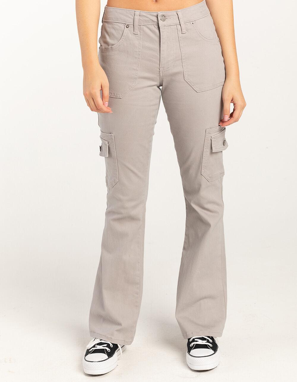 RSQ Womens Low Rise Cargo Flare Pants - LIGHT GRAY Product Image