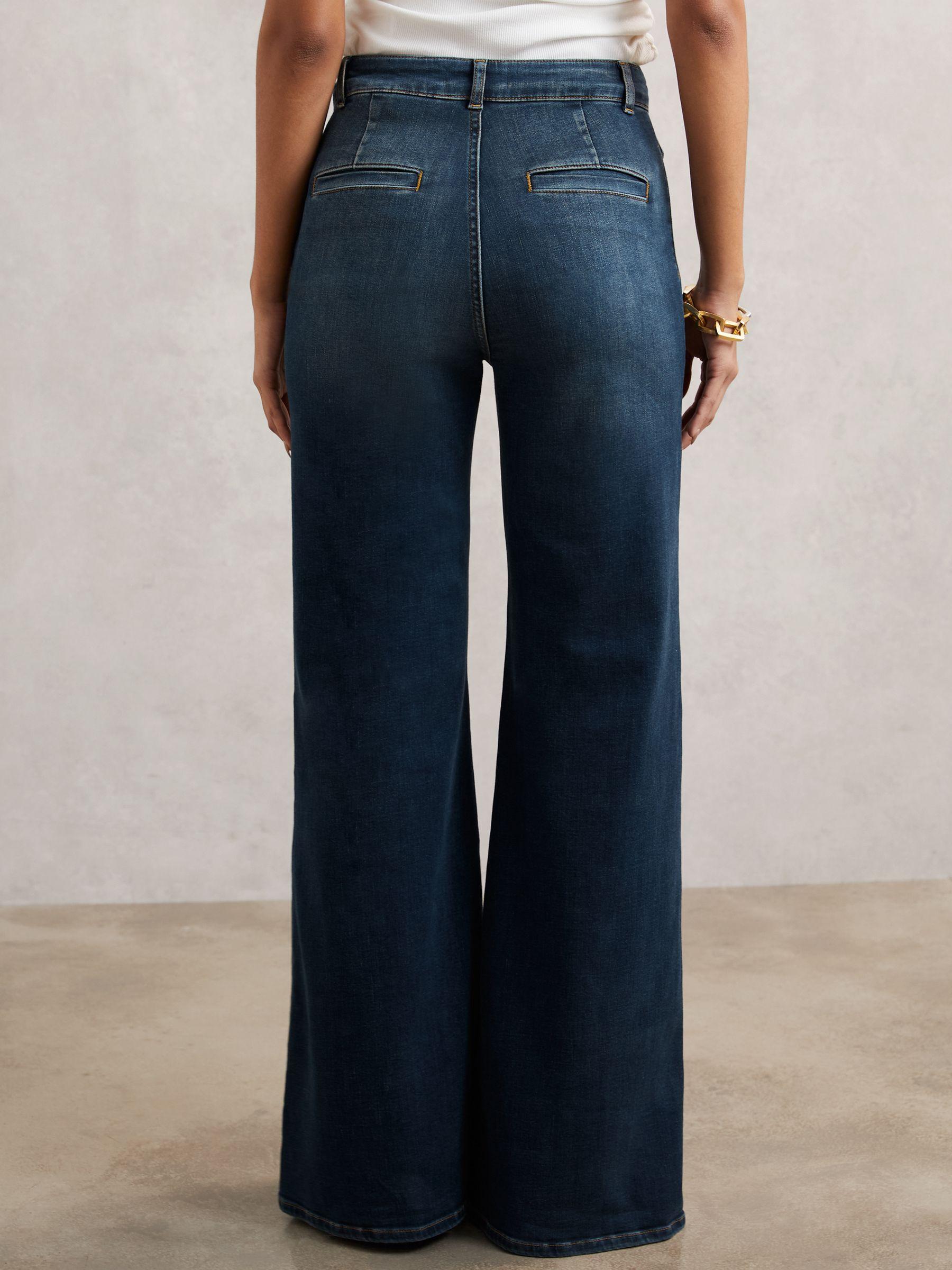 Button-Pocket Flared Jeans in Mid Blue Product Image